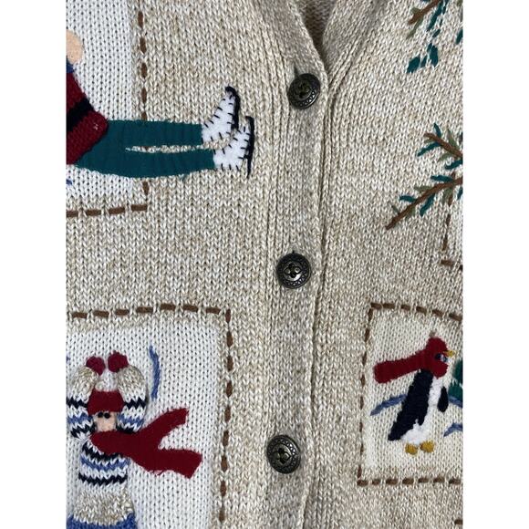 Alfred Dunner Christmas Cardigan Sweater PS Embroidered Ski Old Money Preppy Vtg - Picture 14 of 16